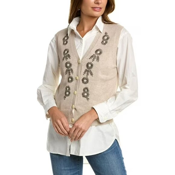 Alex Mill Becca Vest Embroidered Flowers Sz XS NWT - Picture 3 of 5